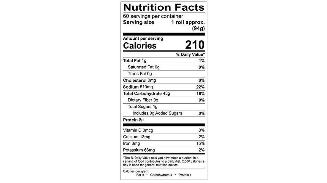 French Demi Baguette Nutritional Panel
