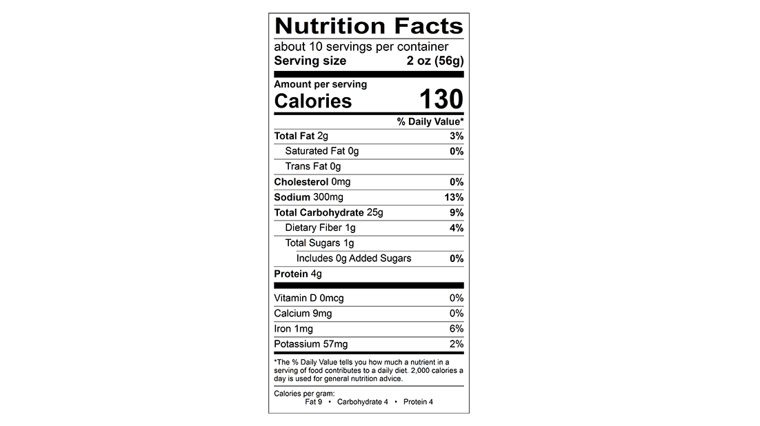 214529 Focaccia Nutritional Panel